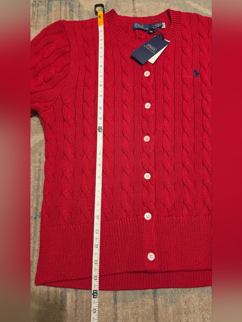 Women Polo Ralph Lauren Cable Knit Cotton Crewneck Cardigan. Size XL. Red. NWT - Picture 9 of 9